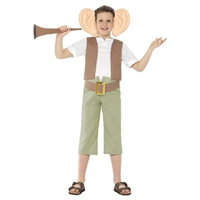 Image of Smiffys Roald Dahl The BFG Costume, Green with Top, Trousers, Ear Headband &amp; Dream Trumpet, Officially Licensed Fancy Dress, Child Dress Up Costumes