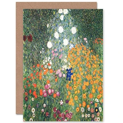 Image of Wee Blue Coo Gustav Klimt Flower Garden 1907 Old Master Painting Blank Greeting Card CP1109