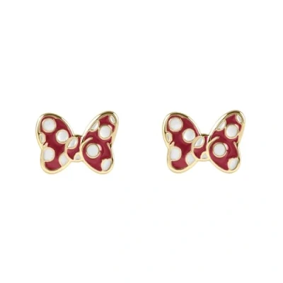 Image of Minnie Mouse Girls Red Polka Dot Bow Gold Plated Stud Earrings