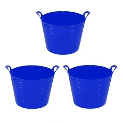 Image of 3 x 26 Litre Flexi Tub Garden Home Flexible Colour Storage Container Bucket Polyethylene Flex MADE IN U.K (Blue)