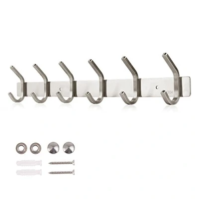Image of Dripex Coat Hook Rack Wall Mounted 304 Stainless Steel Hanger Heavy Duty Clothes Hat Holder (6 Hooks)