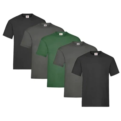 Image of Fruit of the Loom Men&#039;s T Shirt, Heavy Cotton, M, L, XL, XXL, 3XL, Various Colour Sets, Pack 5, 3XL