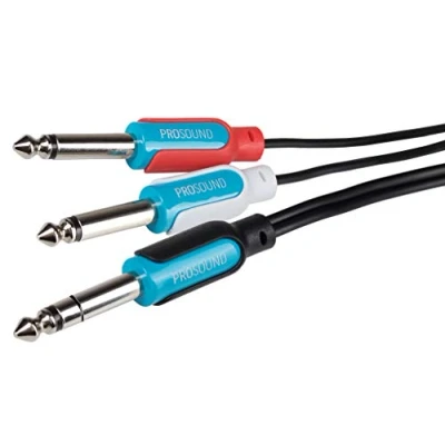 Image of Maono Twin 1/4&quot; 6.35mm 2 Pole Jack Plugs To 3 Plug Cable Black, 5m