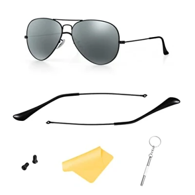 Image of FOOUS Replacement Arm Temple Tips for Ray Ban Aviator RB3025 Sunglasses Repair Kit Parts ((Black) Arms+(Black) Tips)