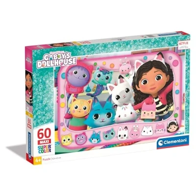 Image of Clementoni Jigsaw Puzzle Gabby&#039;S Dollhouse 60 Maxi Pieces Supercolor For Children 4 6 Years, Cartoon, Gift Boy/Girls, Doll, Kids, Made In Italy, 26598
