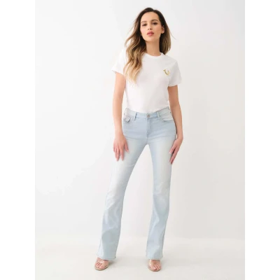 Image of True Religion Womens Becca Single Needle Mid Rise Flap Bootcut in Light Lakeside Wash Blue Size 24 (Waist)