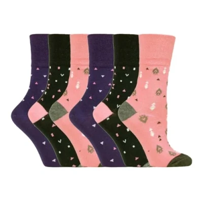 Image of Gentle Grip 6 Pairs of Cotton Rich Everday Ladies Non Elastic Socks Soft Top (4 8, SOLRH205)
