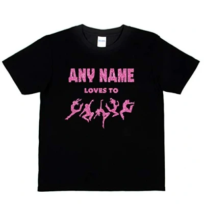 Image of Print4U Personalised Any Name Loves Dance Girls T Shirt Age 12 13 Black