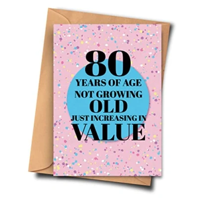 Image of Fat Flamingos 80th Birthday Card 80 Years of Age Not Growing Old Just Increasing in Value Funny From Her, Aunt, Baby (A5 5.8x8.3inch 14.8x210cm) With Envelope