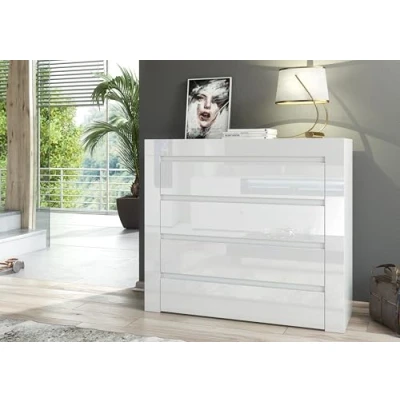 Image of Furneo Modern White 4 Drawer Chest of Drawers Cabinet Storage Matt &amp; High Gloss Clifton17