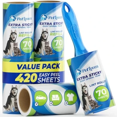 Image of PetLovers Lint Rollers for Pet Hair Extra Sticky 420 Sheets Remover Clothes