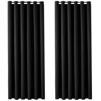 Image of AMEHA Blackout Eyelet Curtains for Living Room 90x90 Inch Drop Thermal Insulated Energy Saving Ring Top 2 Panels &amp; Tiebacks, Black