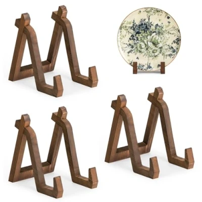 Image of ANBOXIT Plate Display Stand, 3 Pack 8 Inch Holder for Displaying, Decorative Picture Frame Dish Photo Plaque Platter Wood Stand