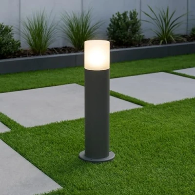 Image of CGC Lighting Dark Grey Outdoor Bollard Post Light Garden Modern Cylinder Anthracite Contemporary Patio Terrace Path Drive Door Gate Driveway (Medium)