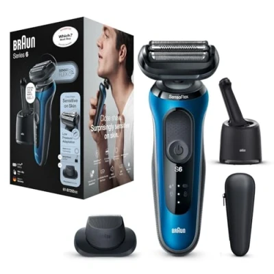 Image of Braun Series 6 Electric Shaver for Men with Precision Trimmer &amp; SmartCare Centre, Wet &amp;Dry Razor Men, Cordless Foil Razor, UK 2 Pin Plug, 60 B7200cc, Blue