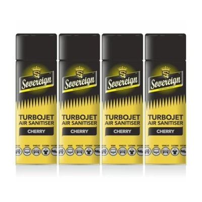 Image of 4 x Bundle New Scents Sovereign Car Home Office Gym Turbojet Air Sanitiser Freshener Spray (Cherry)