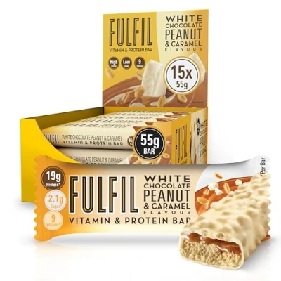 Image of FULFIL Vitamin and Protein Bars (15 x 55 g Bars) — White Chocolate Peanut Caramel Flavour 20 High Protein, 9 Vitamins, Low Sugar