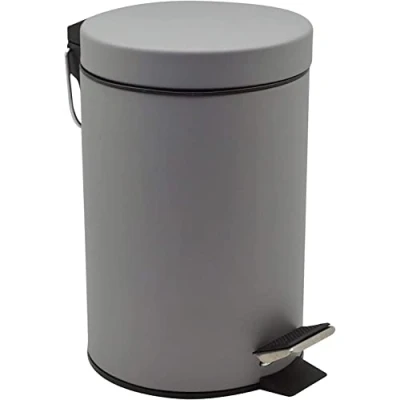 Image of FINE STAR 5L Litre Round Pedal Bin Stainless Steel Toilet Bath Bathroom Kitchen with Inner Bucket 5 Liter Bins (Grey)