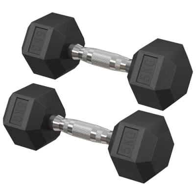 Image of SONGMICS Dumbbell Set, Pair of Hexagonal Dumbbells, Total 10 kg, Workout, Fitness Training, Weightlifting at Home, Gym, Ink Black SYL050B01