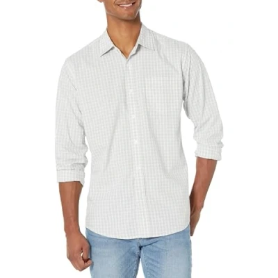 Image of Amazon Essentials Men&#039;s Regular Fit Long Sleeve Casual Poplin Shirt, Light Grey White Checked, XS