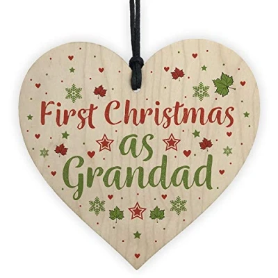 Image of RED OCEAN First Christmas Grandad Newborn Baby Gifts Handmade Wooden Hanging Heart Tree Bauble Xmas Decoration