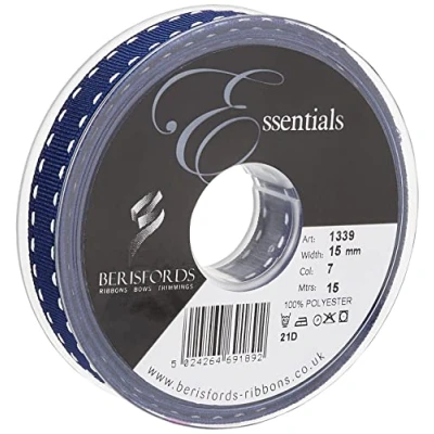 Image of Berisfords 1339 NYW 15 mm Stitch Grosgrain Ribbon, Navy/White