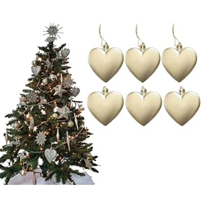 Image of 6pc Large Heart Xmas Baubles (Matte) Great Christmas Tree Decorations, (Champagne Gold)