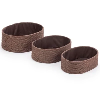 Image of EHC Storage Baskets Woven set of 3, Boxes for shelves Organiser, Chocolate