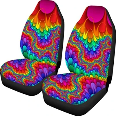 Image of TOADDMOS Rainbow Hippie Tie Dye Print Universal 2 PCS Front Seat Covers,Boho Ethnic Style Bucket Protectors Fit for Car SUV Sedan Jeep or Van