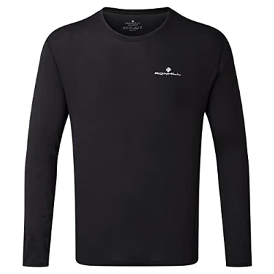 Image of Ronhill Men&#039;s Core L/S Tee T Shirt, Black/Bright White, L UK