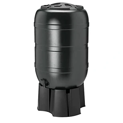Image of Large Black 210 Litre Water Butt With Stand, Filler, Tap &amp; Lockable Lid Outdoor Rain Collector