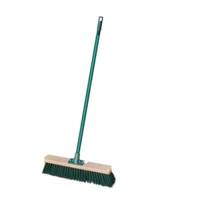 Image of HOMESHOPA Heavy Duty Outdoor Broom Sweeping Brush, Stiff PVC Bristle Wooden Head with Metal Handle, for Cleaning Gardens, Yards, and Driveways (Head Size 40cm)