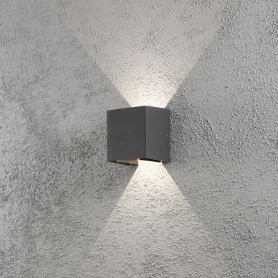 Image of Cremona Outdoor Modern Up Down Box Wall Light, Anthracite 2x 3W High Power LED, IP54