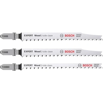 Image of Bosch 3x EXPERT wood 2 side clean Jigsaw Blade Set (for Solid furniture board, Plywood, Length 117 mm, Professional Accessory Jigsaw)