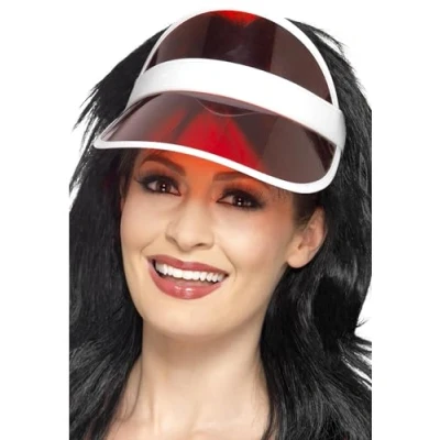 Image of Smiffys 80s Sun Visor, Red , 1980&#039;s Fancy Dress, 1980s Dress Up Hats