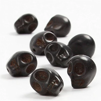 Image of Howlite Beads, D: 12 mm, black, skull, 32pcs