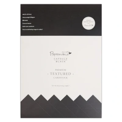 Image of Papermania Premium Cardstock Canvas Textured, 20 Sheets, Black, A4 (21 x 29.7cm), 216gsm, Coloured Card for Making Supplies, Craft Projects, Scrapbook Art &amp; Supplies