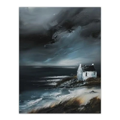 Image of Artery8 Scottish Coastal Cottage Oil Painting Timeless Living Room Large Wall Art Poster Print Thick Paper 18X24 Inch