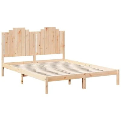 Image of vidaXL Extra Long Bed Frame 160x220 cm Solid Pine Wood with Headboard Modern Double Slatted Base for Bedroom Storage Space