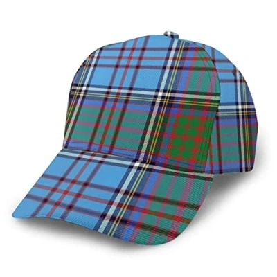 Image of ONEYUAN Scottish Tartan Plaid Blue Fashion Baseball Cap Adjustable Buckle Closure Dad Hat Sports Outdoor Golf
