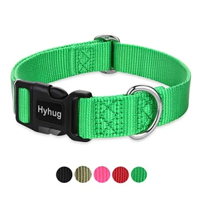 Image of Hyhug Design Classic Basic Nylon Dog Collar, Can Install Tag (Medium, Lime Green)