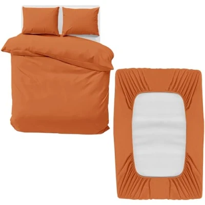 Image of MOONLIGHT20015 4 Piece King Bedding Set Duvet Cover, Fitted Sheet with Pillow cases Soft Brushed Microfiber Rust