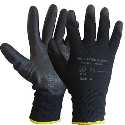 Image of Supreme TTF 12 PAIRS BLACK PU COATED WORK GLOVES BUILDERS MECHANIC CONSTRUCTION GARDEN GRIP SIZE XL (10)