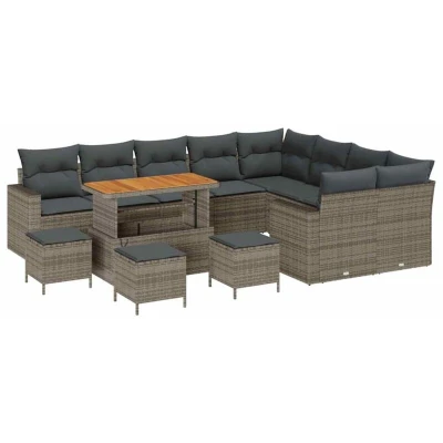 Image of vidaXL 13 Piece Garden Sofa Set with Cushions Grey Poly Rattan Acacia