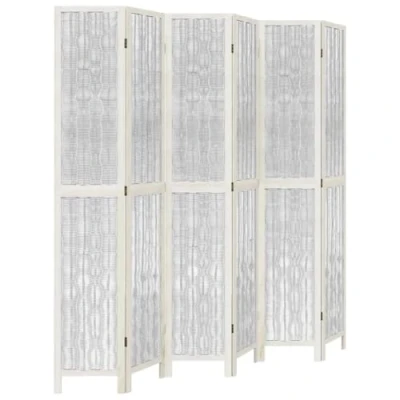 Image of vidaXL Paulownia Wood and Willow Twig Room Divider White 6 Panel Folding Privacy Screen for Bedroom/Office/Living