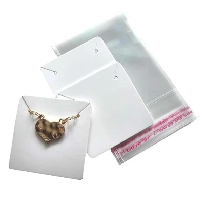 Image of 50 x Jewellery Display Cards With Bags Necklace Bracelet Pendant And Chain 5cm White