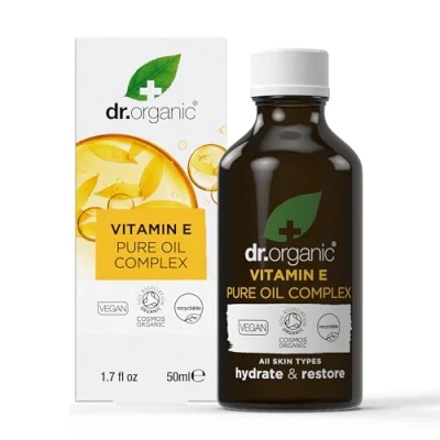 Image of Dr Organic Vitamin E Pure Oil, Hydrating, Essential All Skin Types, Natural, Vegan, Cruelty Free, Paraben &amp; SLS Certified Organic, 50ml, Packaging may vary