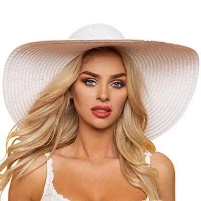 Image of DRESHOW Womens Big Bowknot Straw Hat Floppy Foldable Roll up Beach Cap Wide Brim Sun UPF 50+