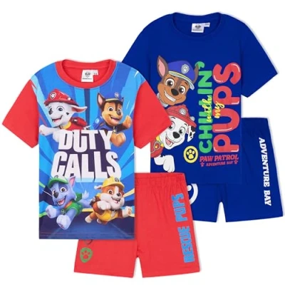 Image of Get Trend PJs for Boys Pack of 2 Short Sleeve Pyjamas Set Kids Lounge Sets Nightwear Soft Comfy Sleepwear Gifts (3 4 Years, Multi Paw Patrol, 2)