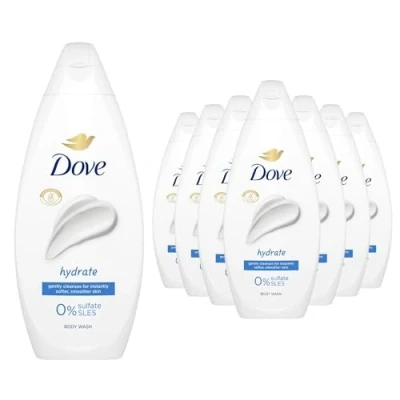 Image of Dove Body Wash 0% Sulfate SLES for Women Made with Naturally Derived Cleansers and Plant Based Moisturiseres Gently Cleanses Softer Smoother Skin, 225ml (10 Pack, Hydrate)